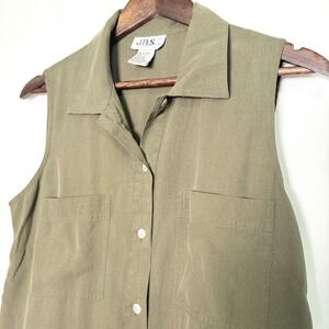 VINTAGE JBS Ltd Womens 100% Silk Sleeveless Maxi Shirt Dress Olive Green 10 Y2K